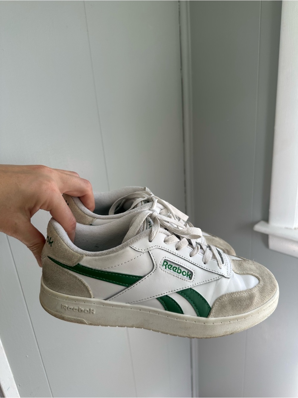 Reebok White Leather Sneakers with Green Accents